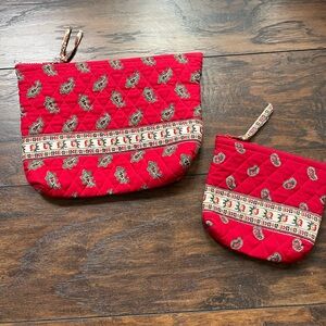 Vera Bradley Quilted Red Paisley Cosmetic Pouch Set